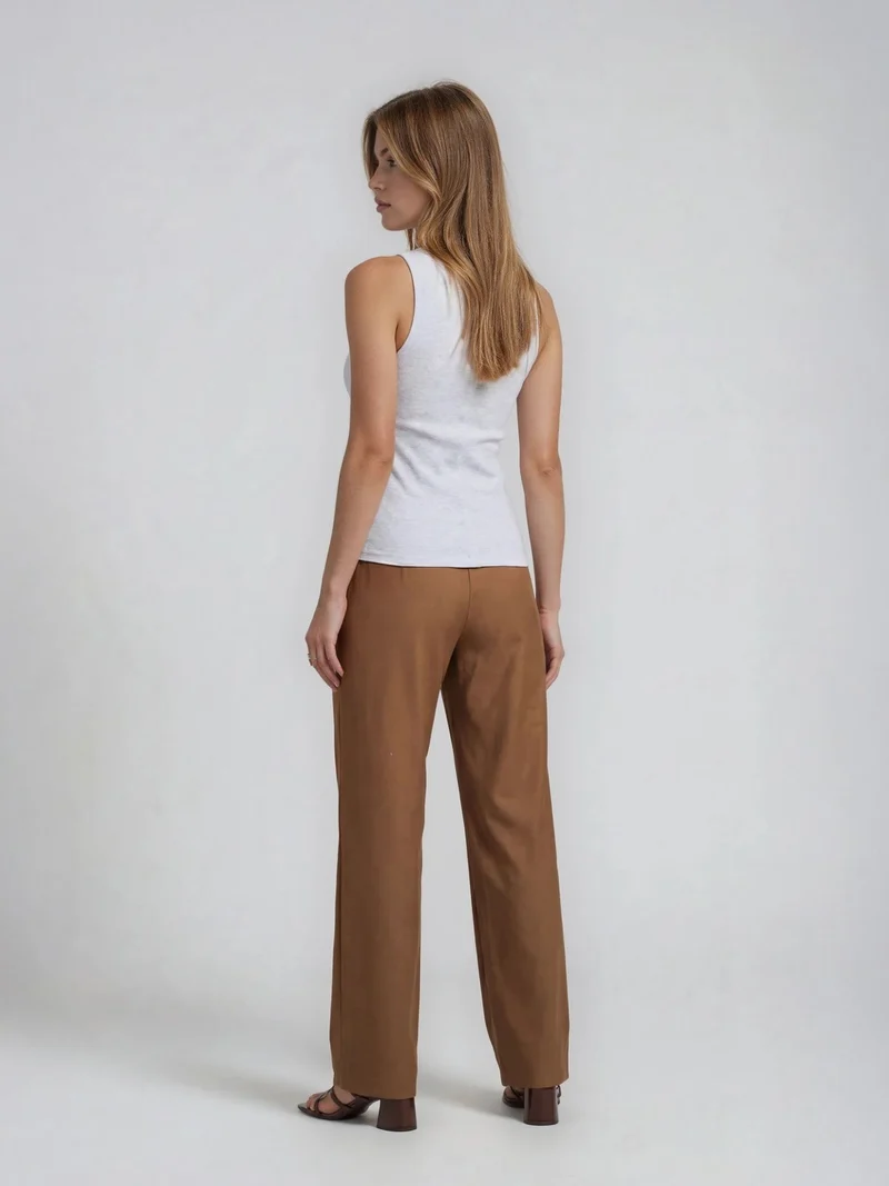 Bogilvy - JULIE - Damen Leinen Sommerhose, Mid-Waist, Brown