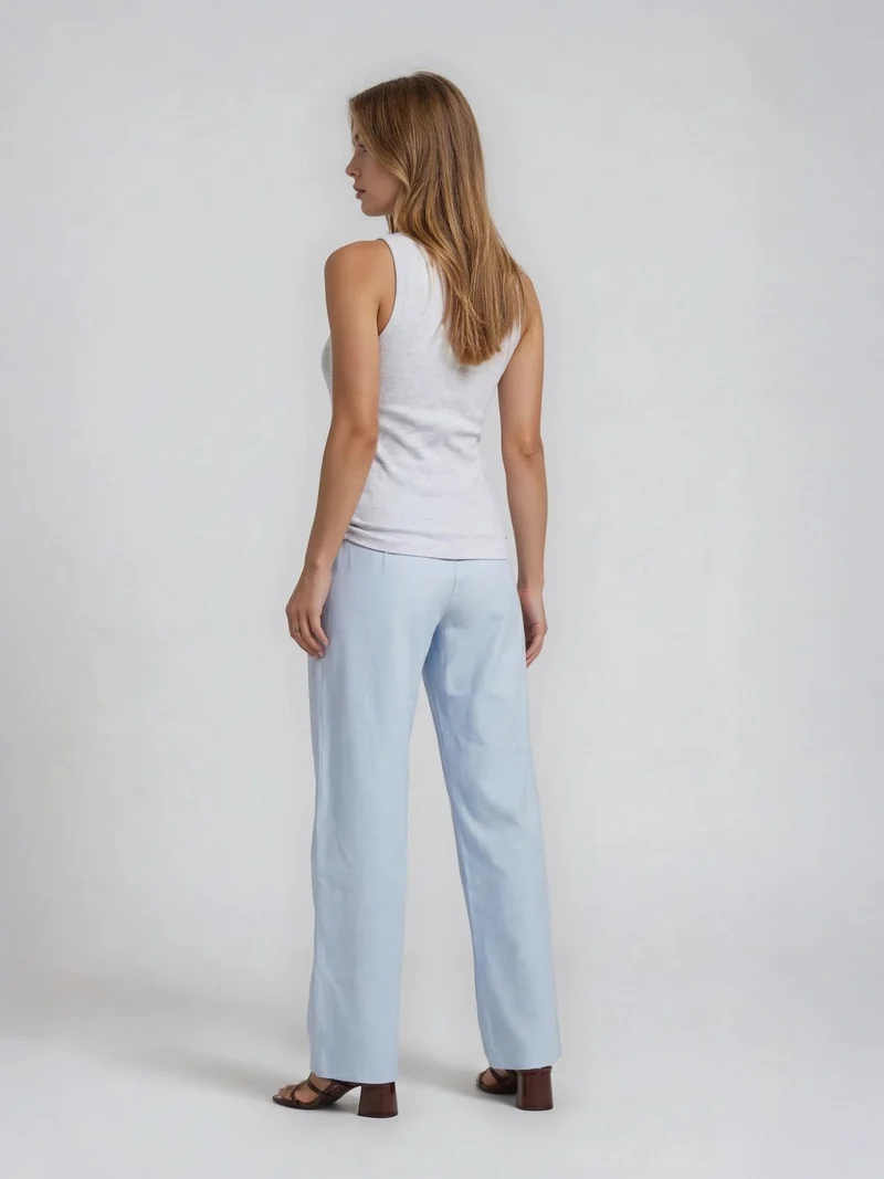 Bogilvy - JULIE - Damen Leinen Sommerhose, Mid-Waist, Light Blue