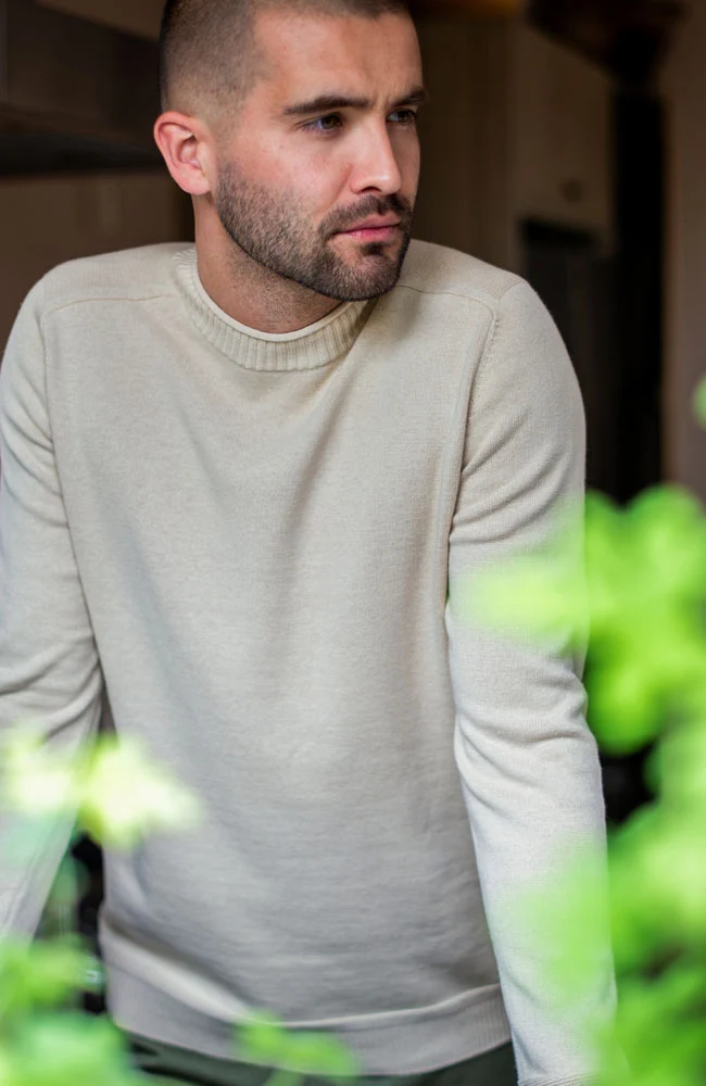 Mens Lightweight Organic Cotton Linen Saddle Shoulder Jumper