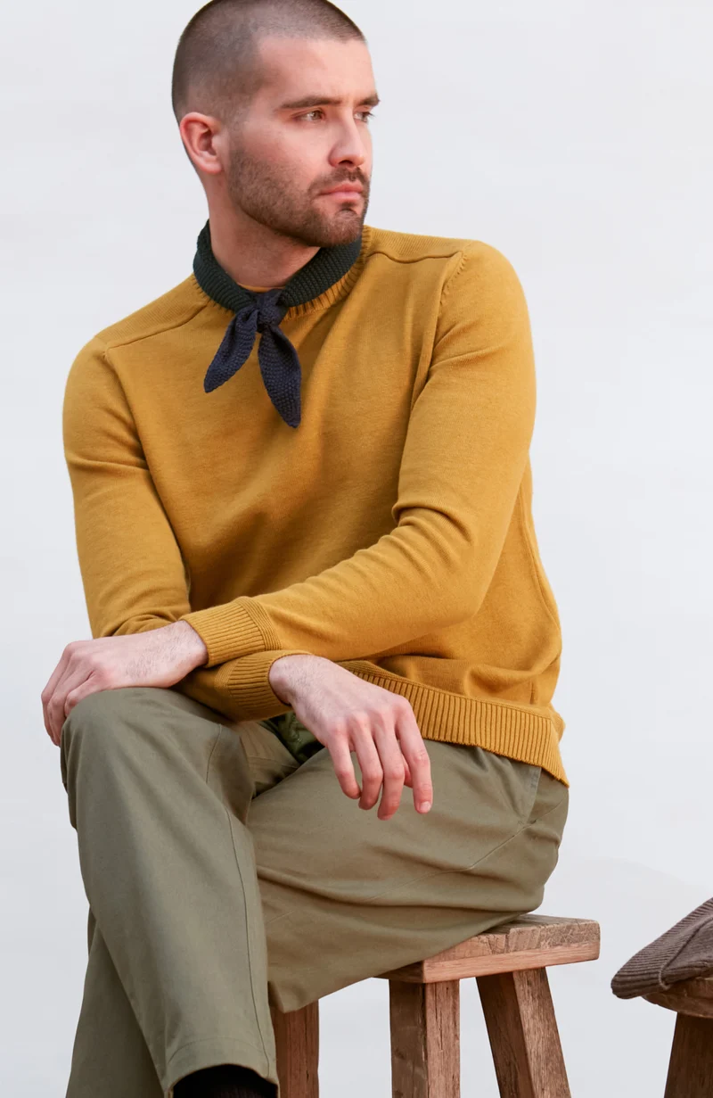 Mens Lightweight Organic Cotton Linen Saddle Shoulder Jumper