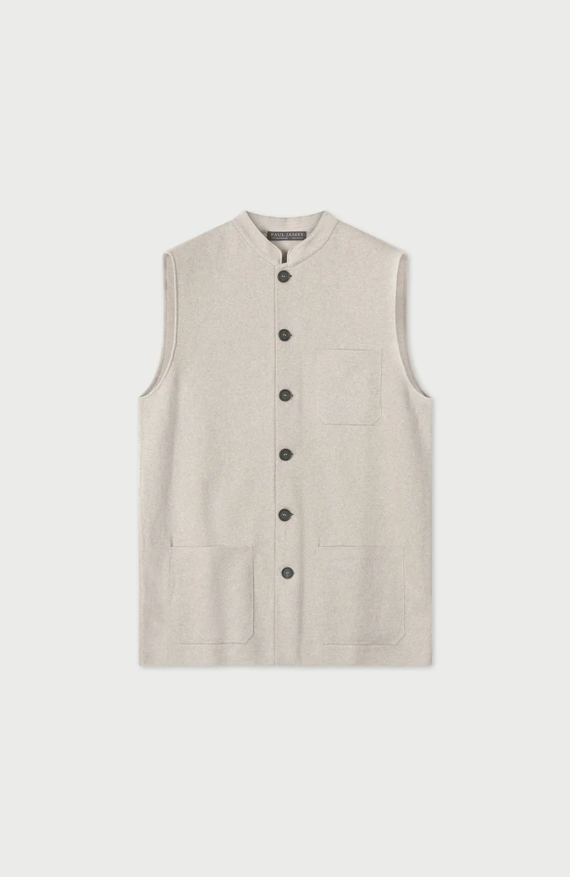 Mens Midweight Cotton Knitted Nehru Waistcoat