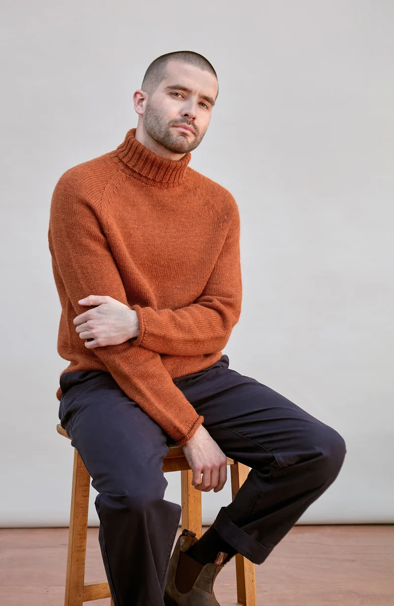 Mens British Wool Fishermans Roll Neck Jumper