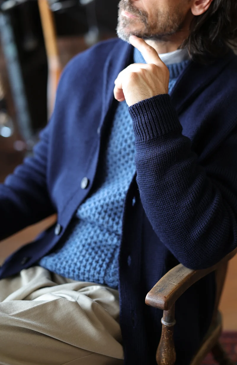 Mens Chunky Merino Wool Shawl Collar Cardigan