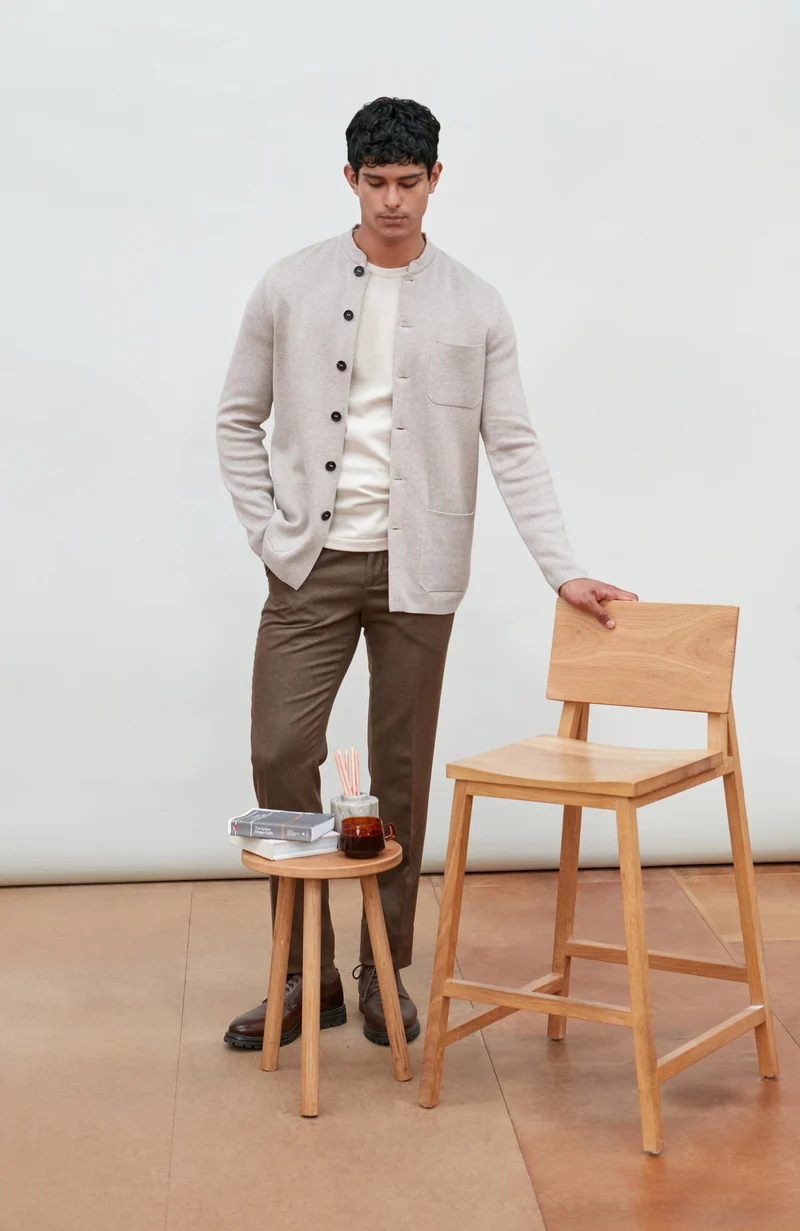 Mens Midweight Cotton Knitted Nehru Jacket