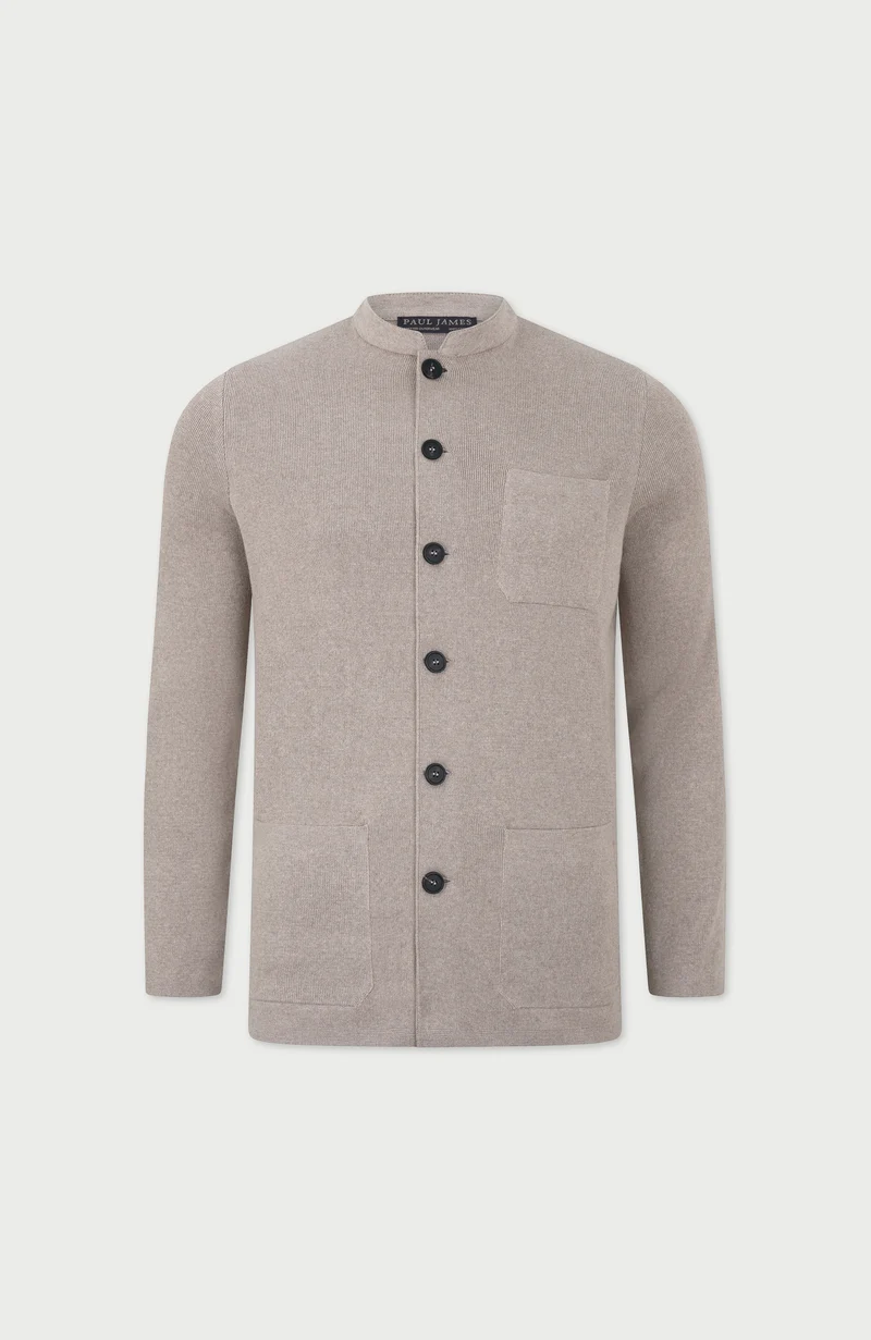 Mens Midweight Cotton Knitted Nehru Jacket