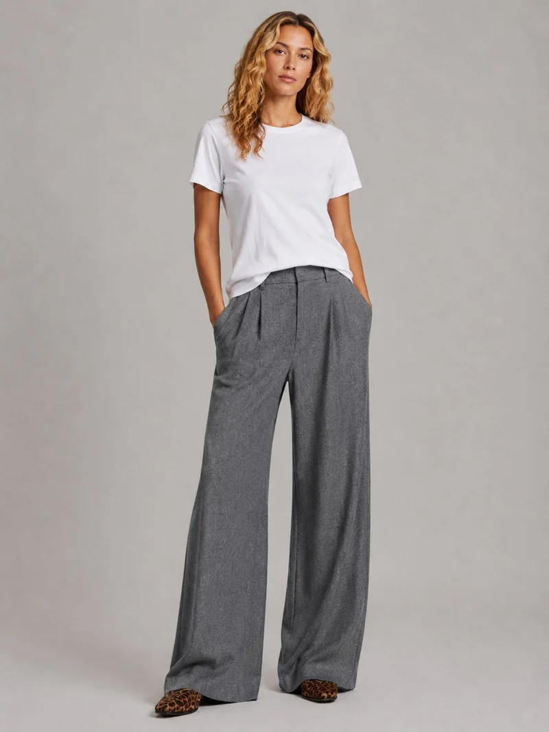 Bogilvy - LIS - Damenstoffhose mit weitem Bein, Mid-Waist, Light Grey