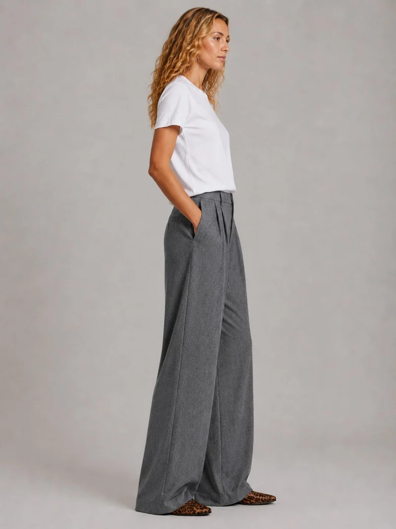 Bogilvy - LIS - Damenstoffhose mit weitem Bein, Mid-Waist, Light Grey