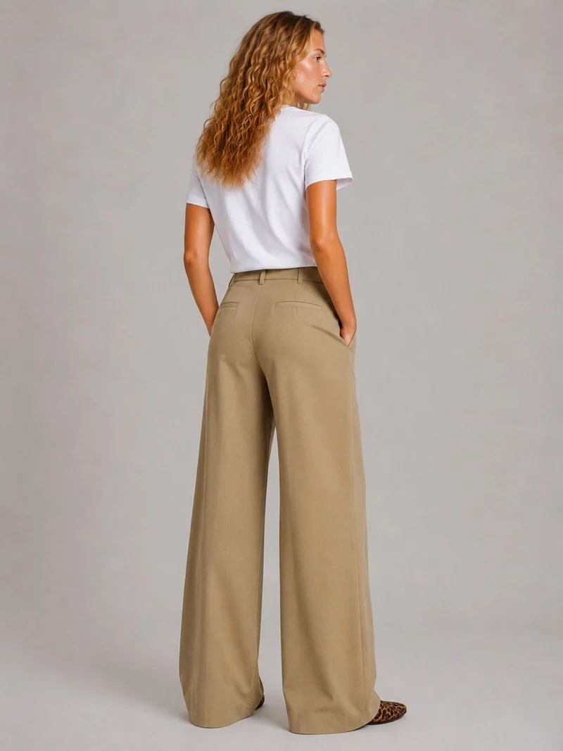 Bogilvy - LIS - Damenstoffhose mit weitem Bein, Mid-Waist, Beige