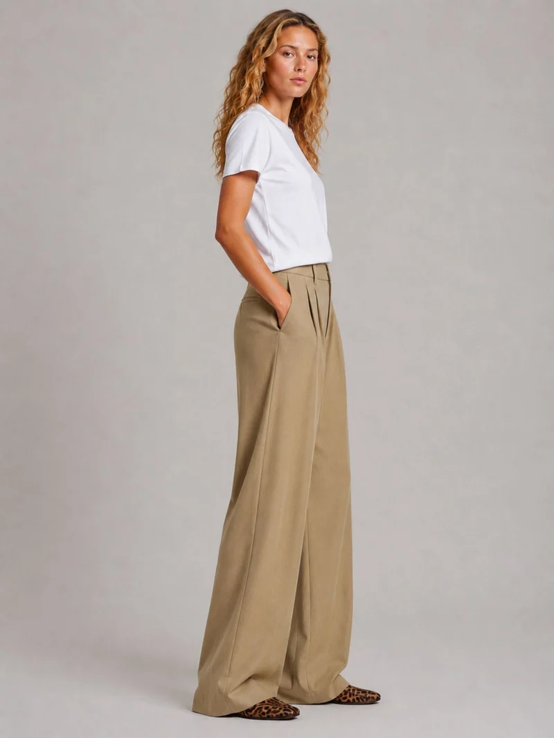 Bogilvy - LIS - Damenstoffhose mit weitem Bein, Mid-Waist, Beige