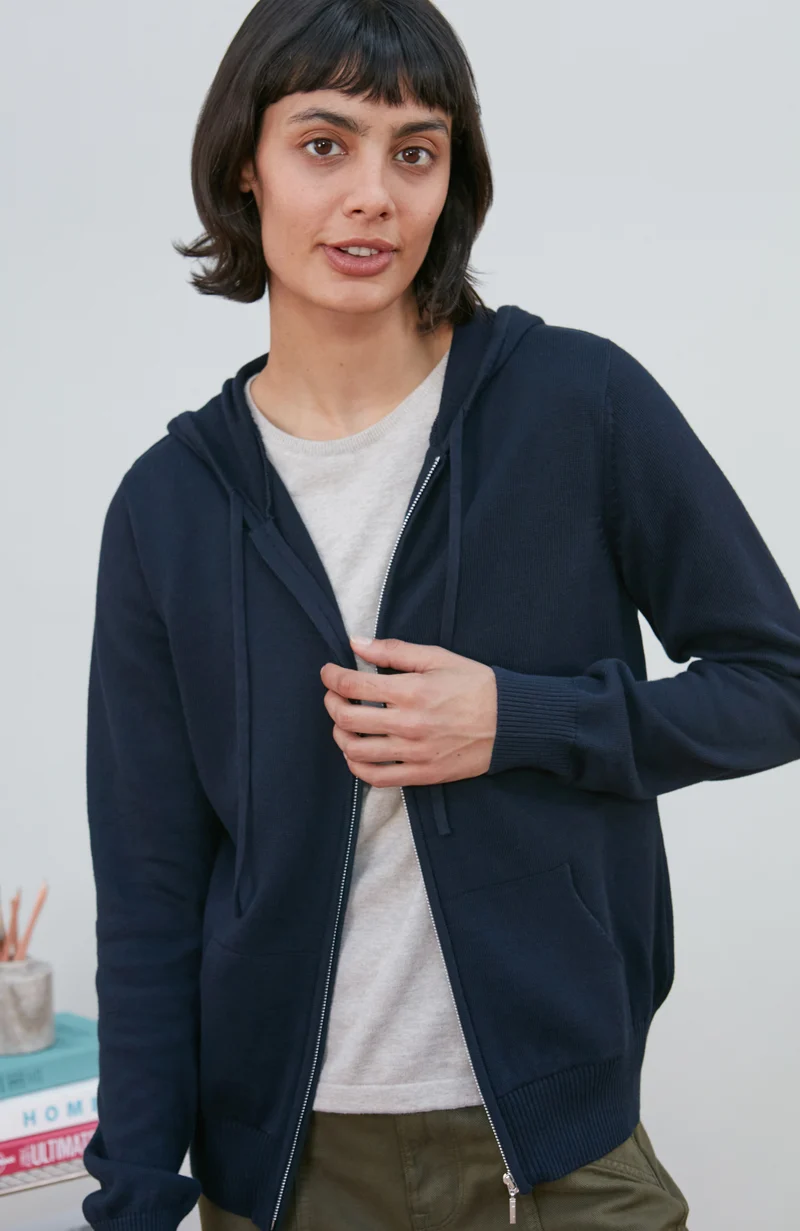 Damen-Kapuzenpullover aus 100 % Baumwolle mit durchgehendem Reißverschluss