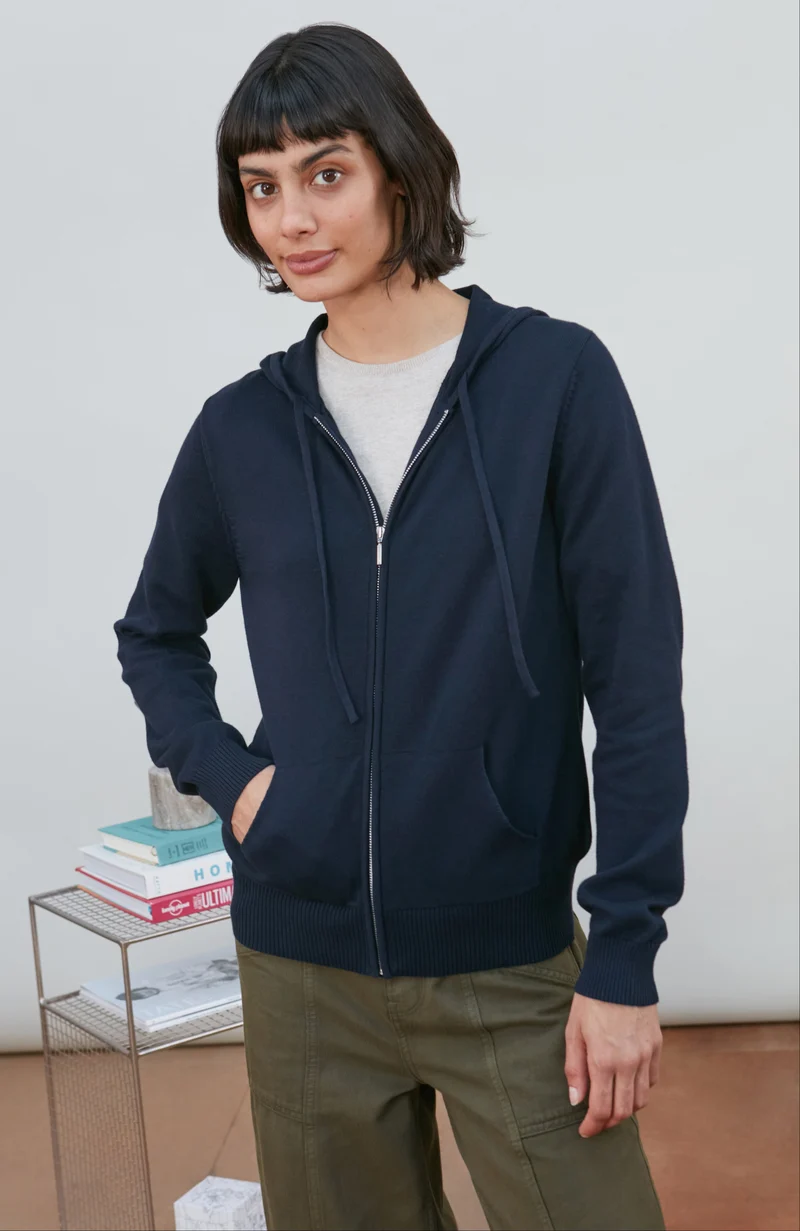 Damen-Kapuzenpullover aus 100 % Baumwolle mit durchgehendem Reißverschluss
