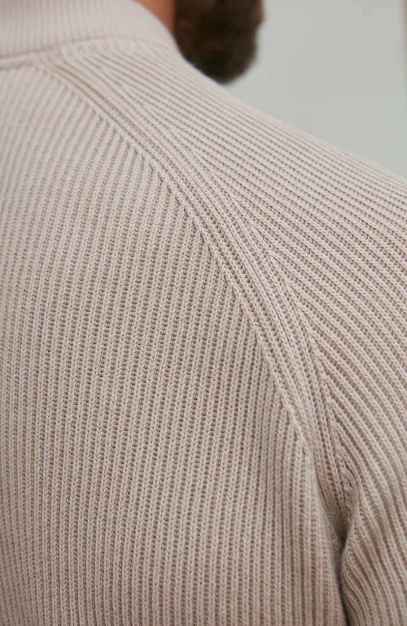 Mens Midweight Cotton Ribbed High Crew Neck Jumper