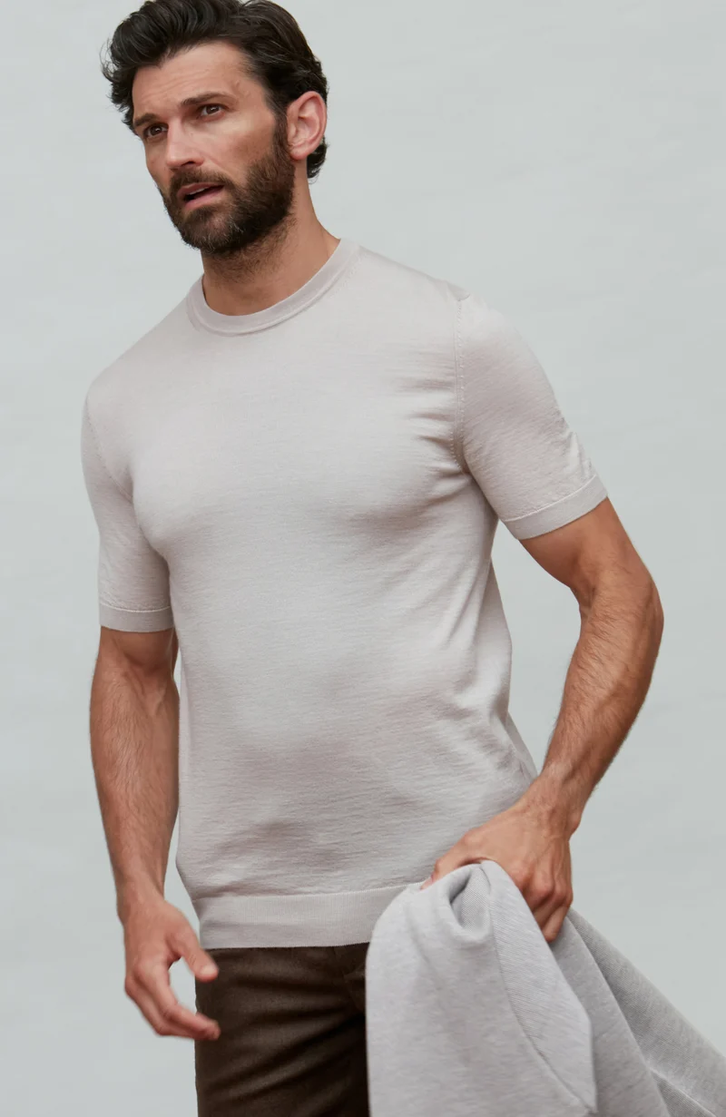 Mens Superfine Merino Silk Short Sleeve Jumper