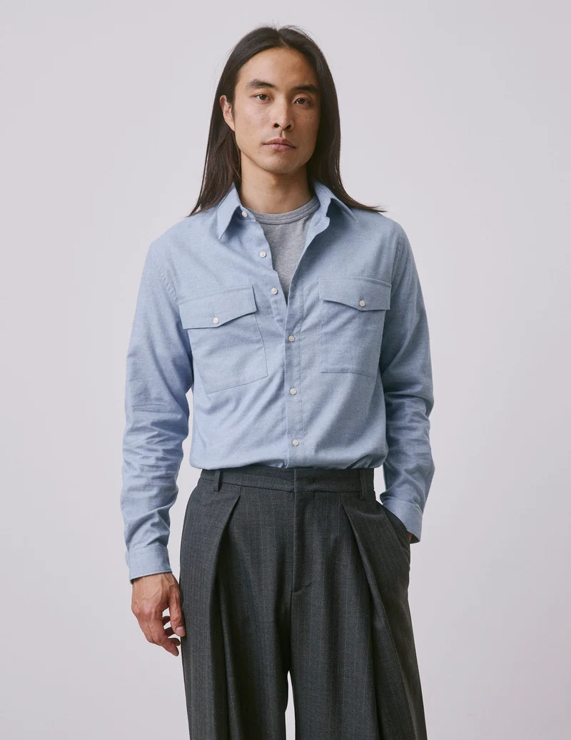 Chemise Irwin en flanelle et cachemire bleu clair