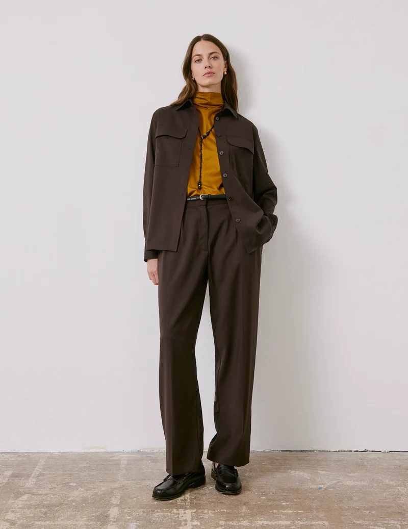 Pantalon de tailleur Lyzie en laine vierge marron