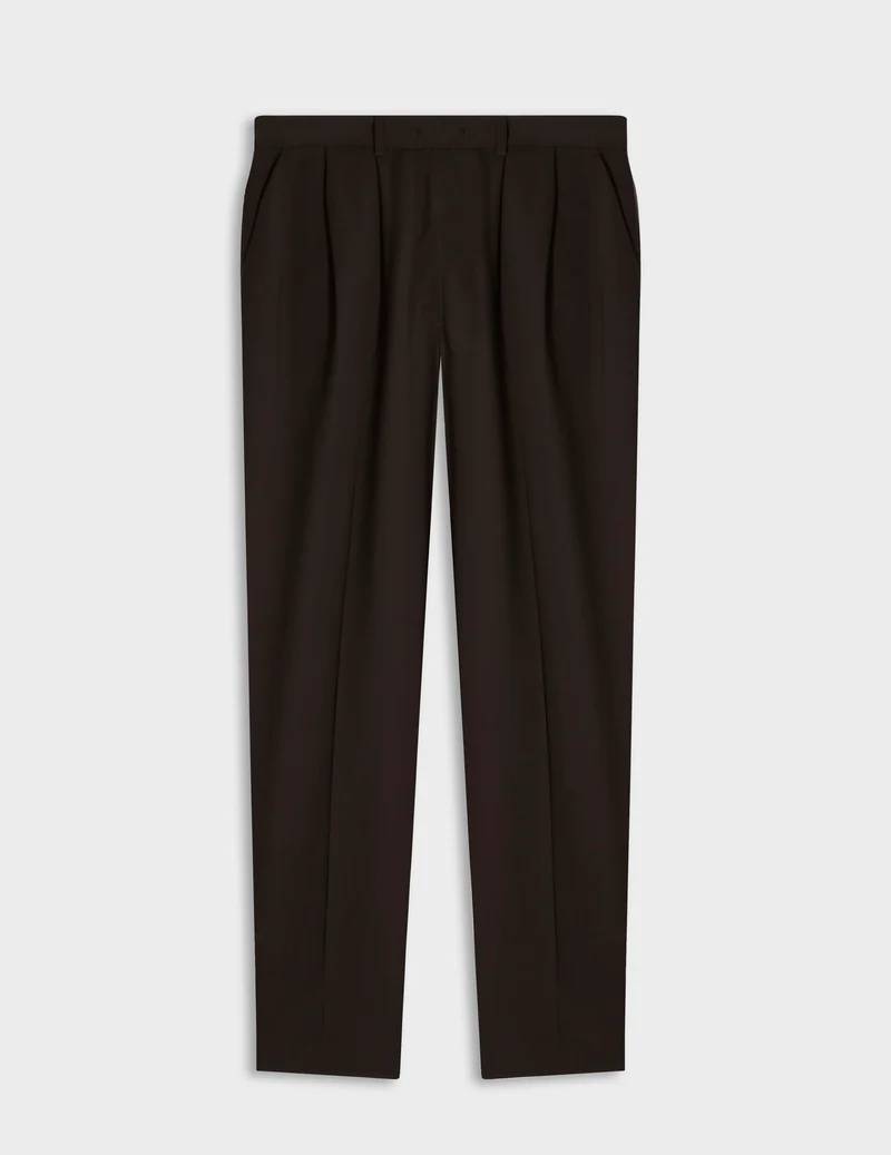 Pantalon de tailleur Lyzie en laine vierge marron
