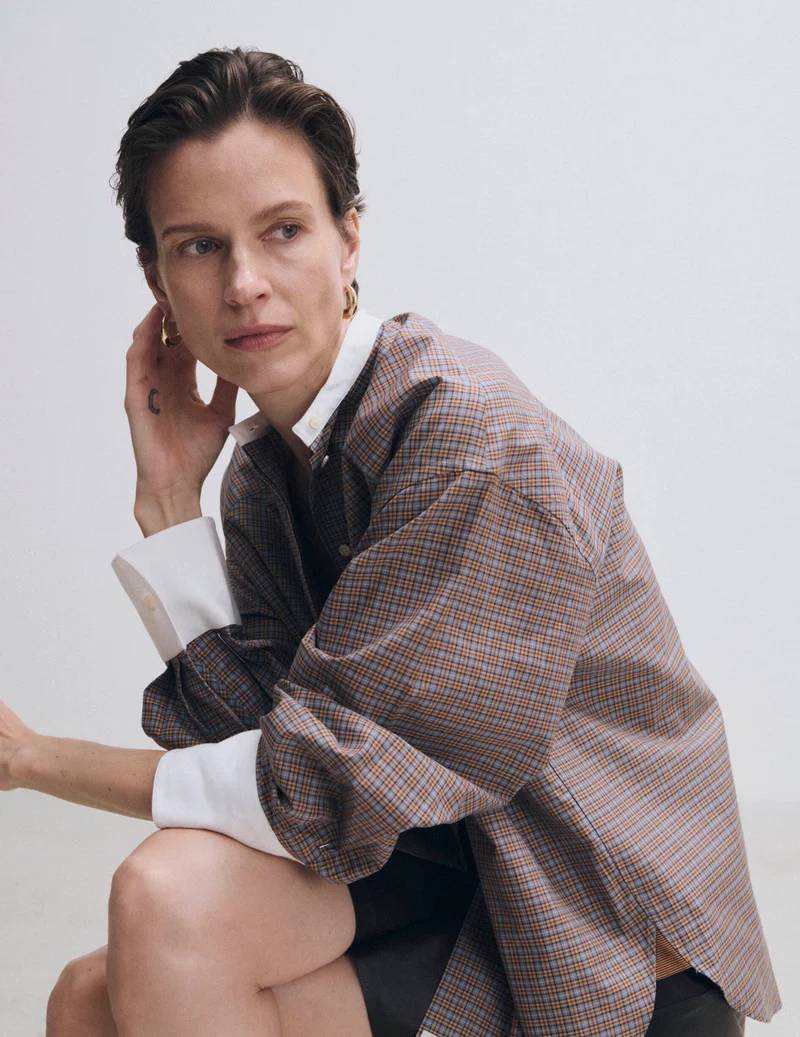 Chemise oversize Pia à carreaux marrons