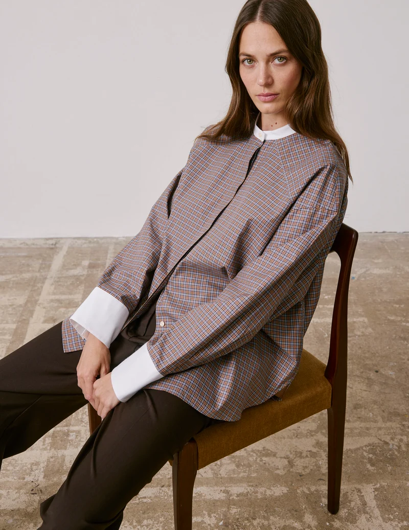 Chemise oversize Pia à carreaux marrons