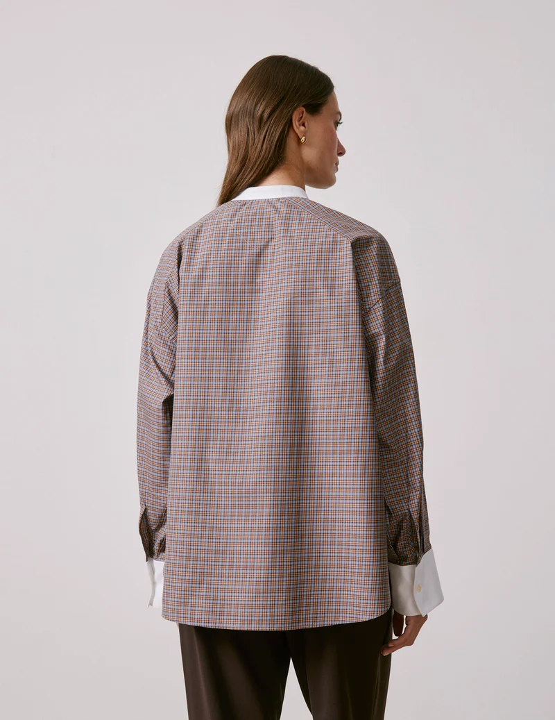 Chemise oversize Pia à carreaux marrons