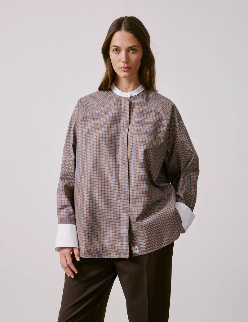 Chemise oversize Pia à carreaux marrons