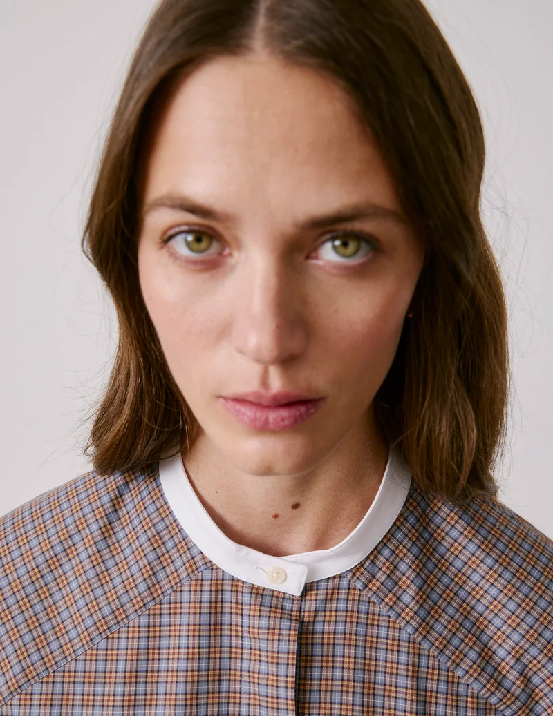 Chemise oversize Pia à carreaux marrons