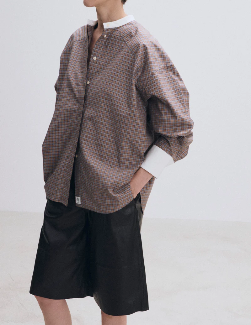 Chemise oversize Pia à carreaux marrons