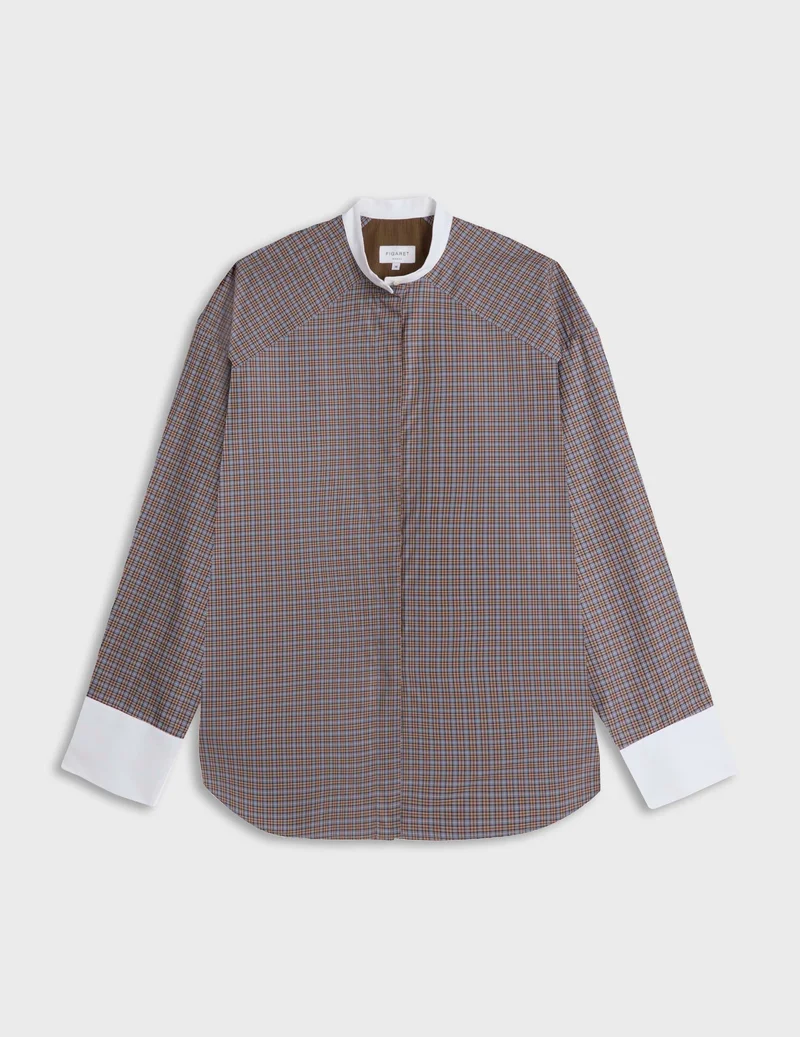 Chemise oversize Pia à carreaux marrons