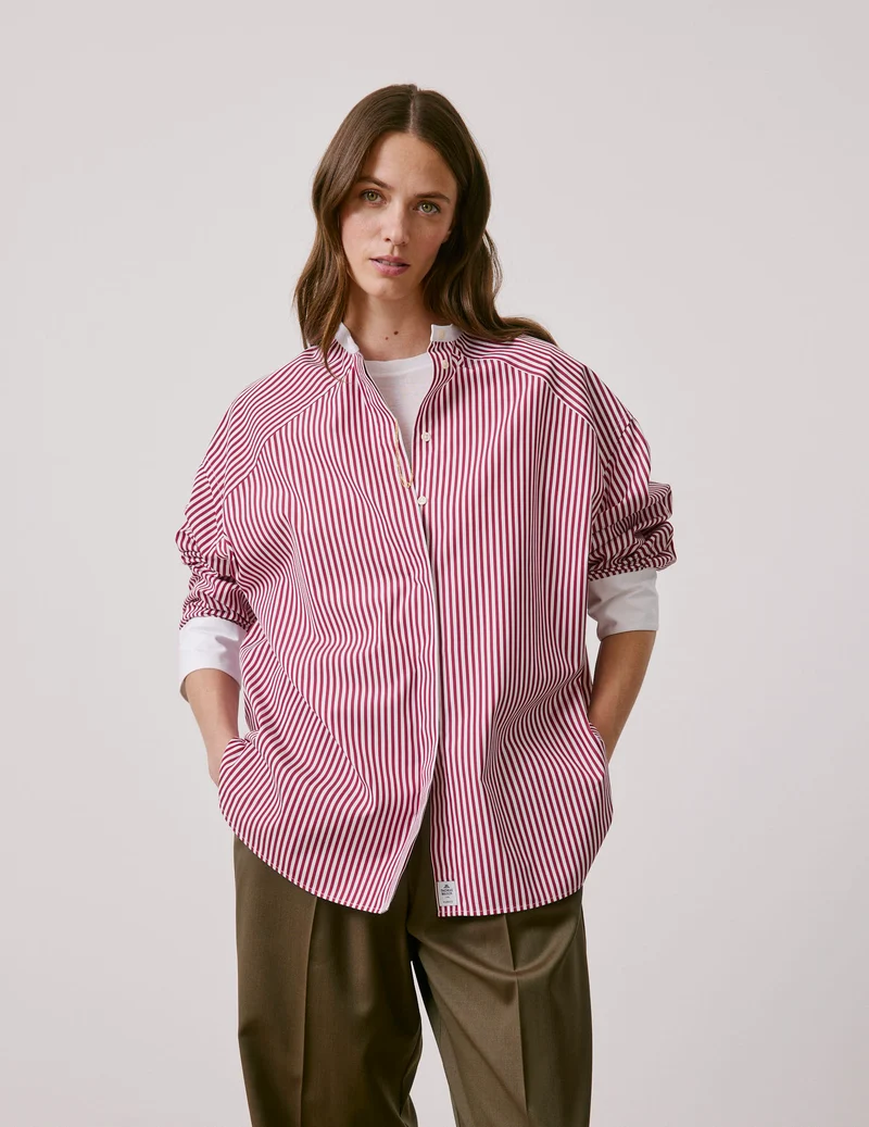 Chemise oversize Pia rayée bordeaux