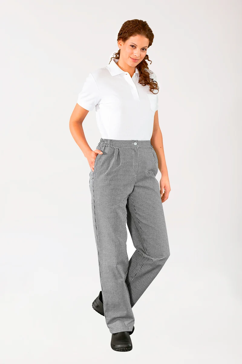 Gastro Hosen Damen - Bundfalten schwarz/weiß