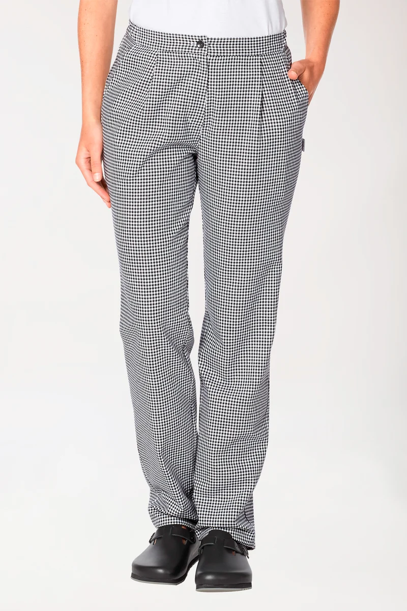Gastro Hosen Damen - Bundfalten schwarz/weiß