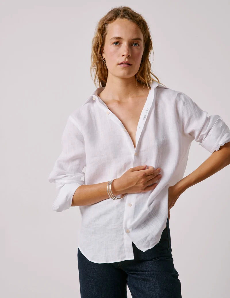 Chemise mixte "Je t'aime" en lin blanc