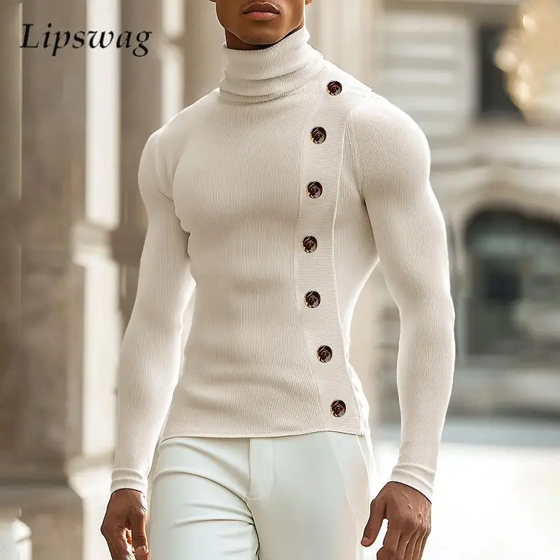 Herren Rollkragen Pullover Sweatshirt Leichter Pulli Sweater Shirt Langarmshirt
