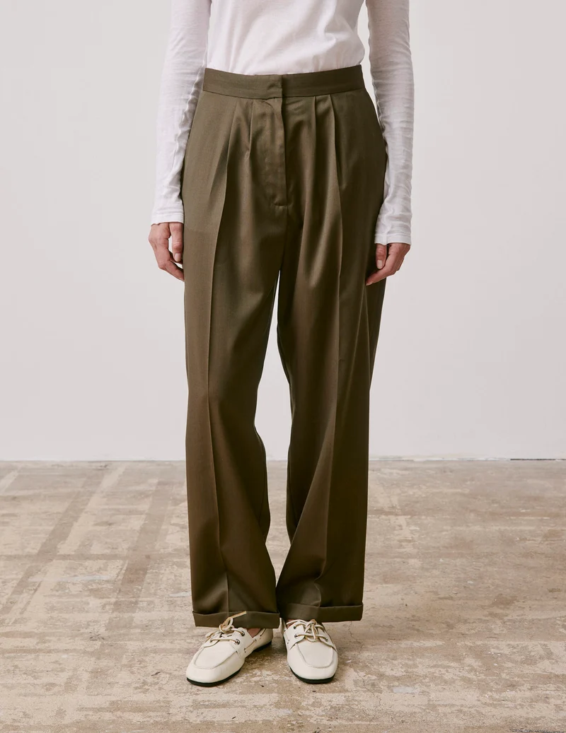 Pantalon Pippa en laine vierge kaki