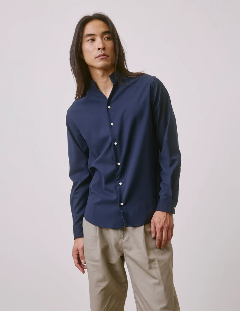 Chemise Carl en laine vierge bleu marine