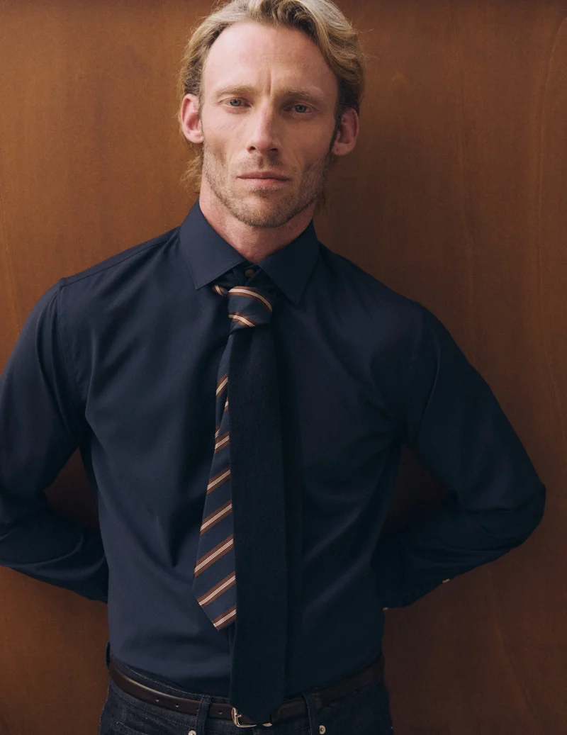 Chemise Auguste en laine vierge bleu marine