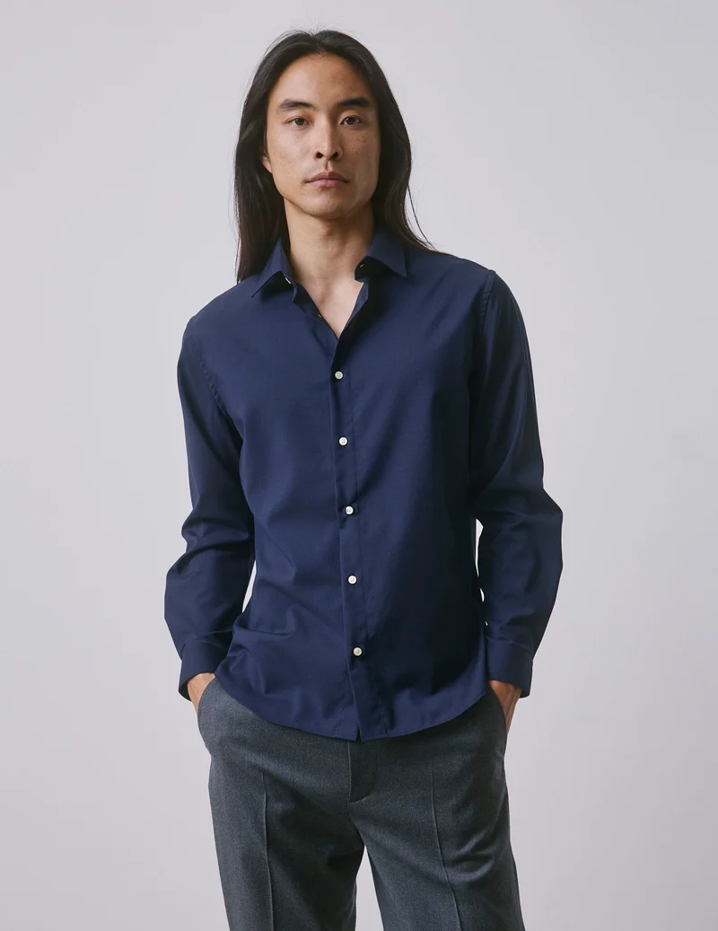 Chemise Auguste en laine vierge bleu marine