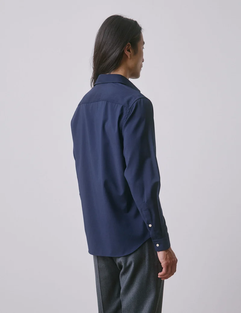 Chemise Auguste en laine vierge bleu marine