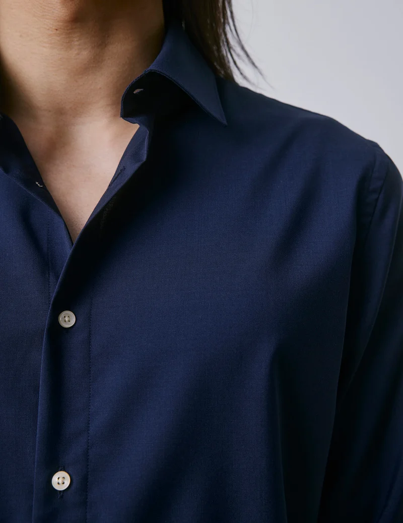 Chemise Auguste en laine vierge bleu marine