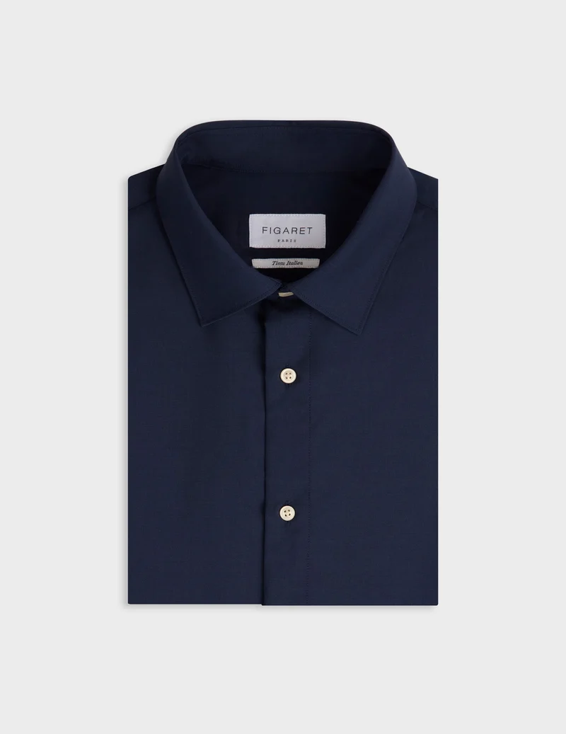 Chemise Auguste en laine vierge bleu marine