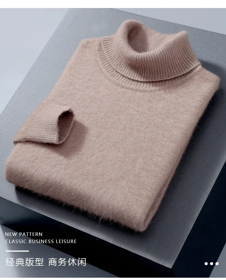 Herbst und Winter Männer Lose Rollkragen 100% Nerz Kaschmir Pullover männer Casual Thermische Pullover Einfarbig Stricken Plus-Größe top
