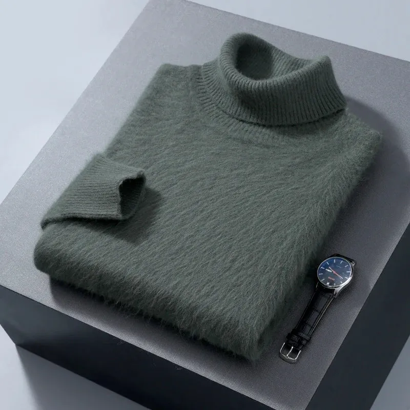 Herbst und Winter Männer Lose Rollkragen 100% Nerz Kaschmir Pullover männer Casual Thermische Pullover Einfarbig Stricken Plus-Größe top