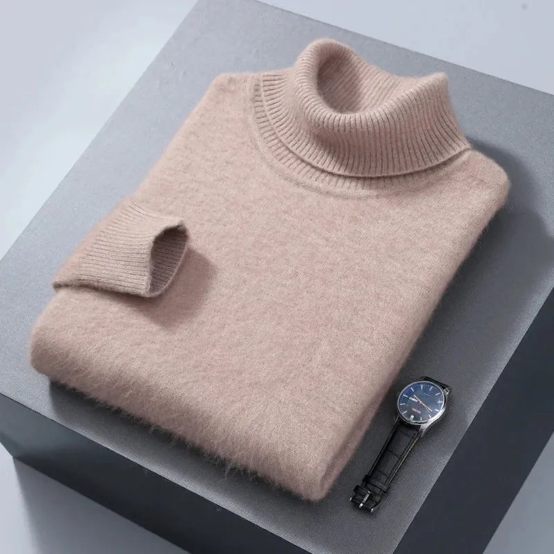 Herbst und Winter Männer Lose Rollkragen 100% Nerz Kaschmir Pullover männer Casual Thermische Pullover Einfarbig Stricken Plus-Größe top