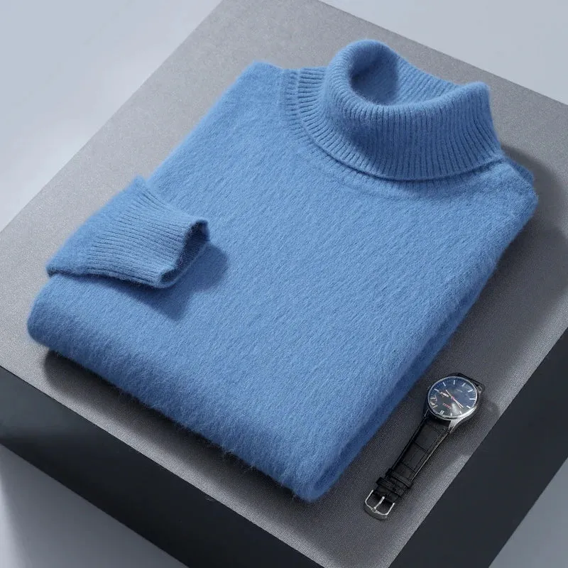Herbst und Winter Männer Lose Rollkragen 100% Nerz Kaschmir Pullover männer Casual Thermische Pullover Einfarbig Stricken Plus-Größe top