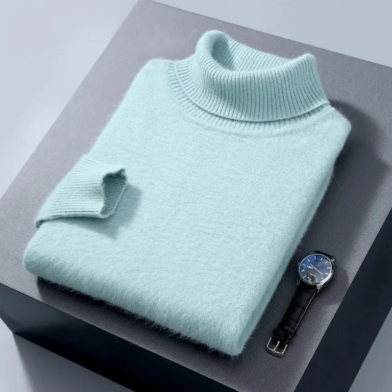 Herbst und Winter Männer Lose Rollkragen 100% Nerz Kaschmir Pullover männer Casual Thermische Pullover Einfarbig Stricken Plus-Größe top