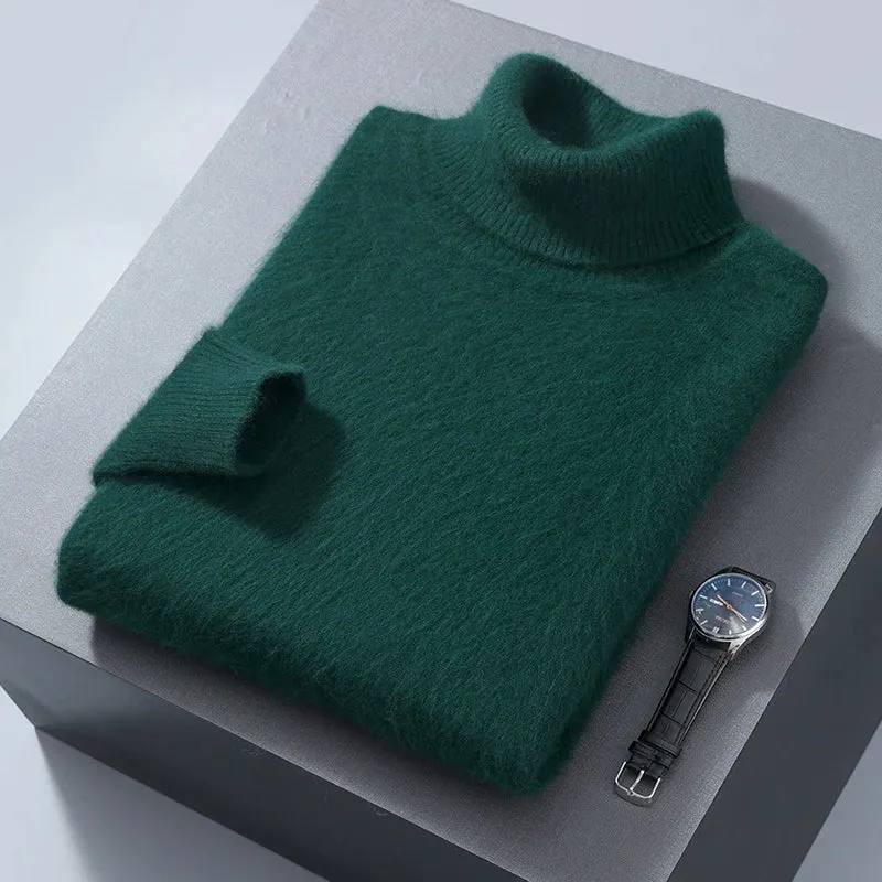 Herbst und Winter Männer Lose Rollkragen 100% Nerz Kaschmir Pullover männer Casual Thermische Pullover Einfarbig Stricken Plus-Größe top