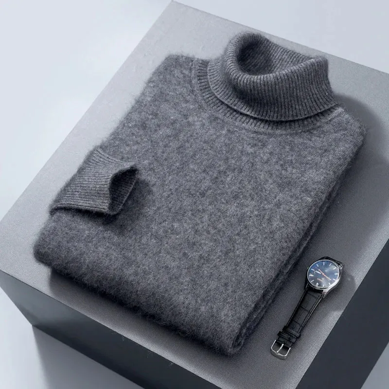 Herbst und Winter Männer Lose Rollkragen 100% Nerz Kaschmir Pullover männer Casual Thermische Pullover Einfarbig Stricken Plus-Größe top