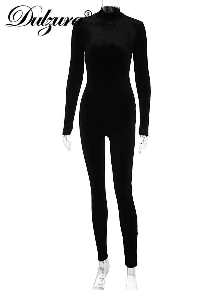 Dulzura Herbst Samt Sexy Y2K Kleidung Lange Hülse O-ansatz Bodycon Dünne Zipper Overall Frauen Sportliche Streetwear Strampler Outfits