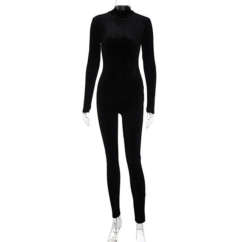Dulzura Herbst Samt Sexy Y2K Kleidung Lange Hülse O-ansatz Bodycon Dünne Zipper Overall Frauen Sportliche Streetwear Strampler Outfits