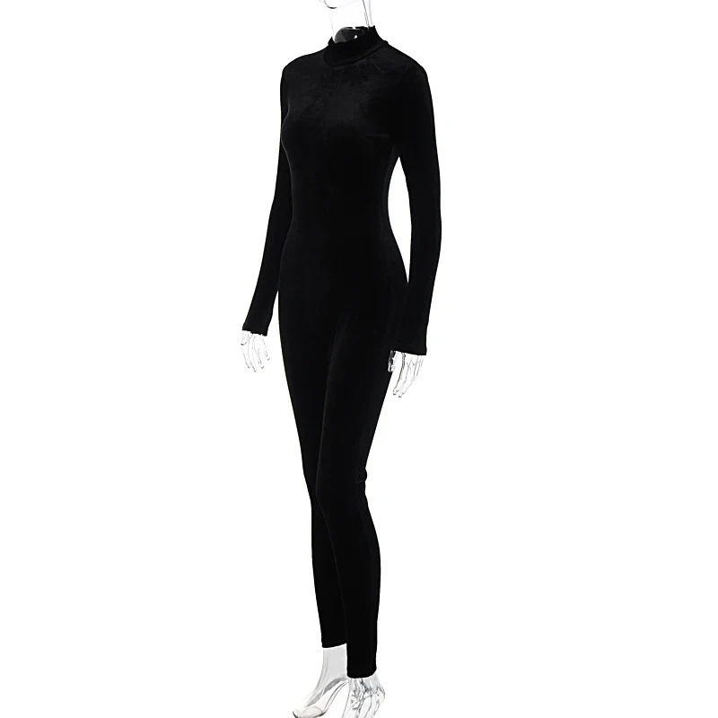 Dulzura Herbst Samt Sexy Y2K Kleidung Lange Hülse O-ansatz Bodycon Dünne Zipper Overall Frauen Sportliche Streetwear Strampler Outfits