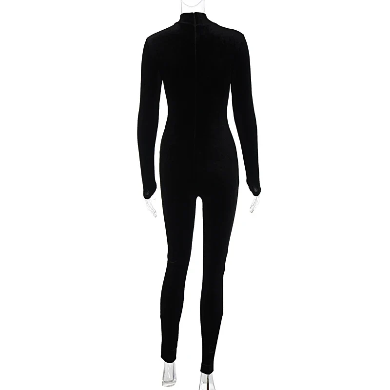Dulzura Herbst Samt Sexy Y2K Kleidung Lange Hülse O-ansatz Bodycon Dünne Zipper Overall Frauen Sportliche Streetwear Strampler Outfits